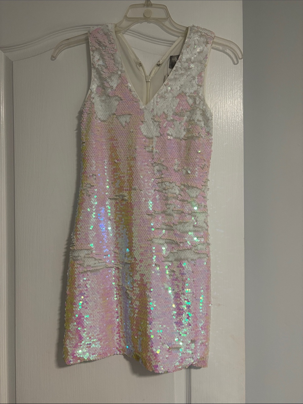ASOS Petite Iridescent Pink Sequin Mini Dress with Cream Accents